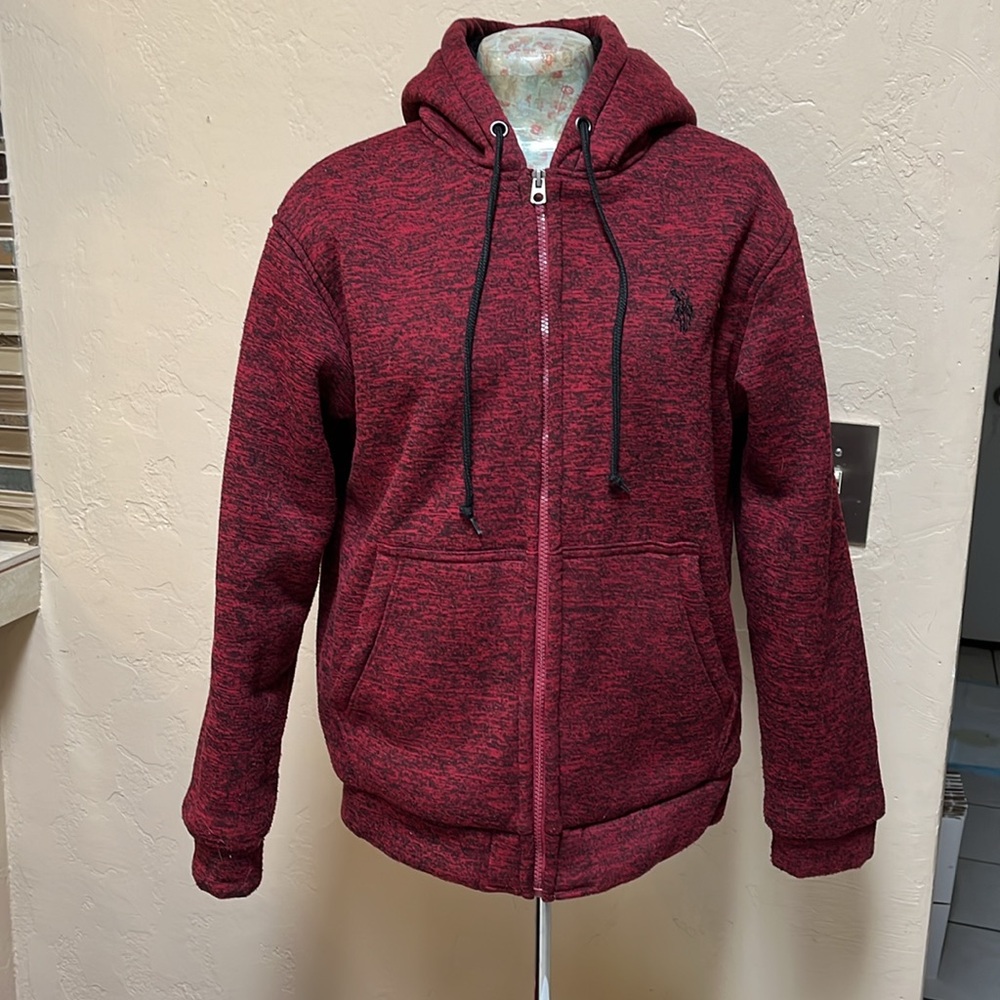 U.S. POLO ASSOCIATION Ladies Burgundy Double Knit Full Zip Hoodie Size Small